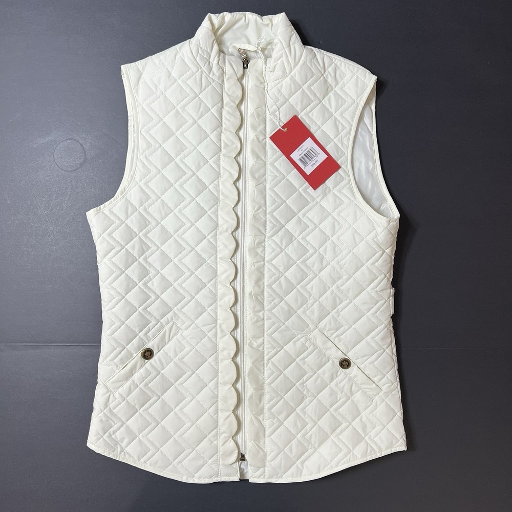 Southern Proper White Quilted Vest Womens Size XS Georgia Chamber Embroidery NWT
